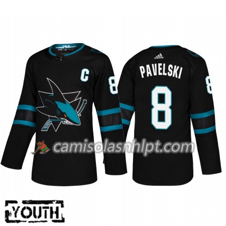 Camisola San Jose Sharks Joe Pavelski 8 Adidas 2018-2019 Alternate Authentic - Criança